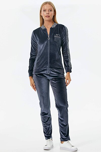 Sementa Kadın Sim Örme Detaylı Kadife Eşofman Takım-76086