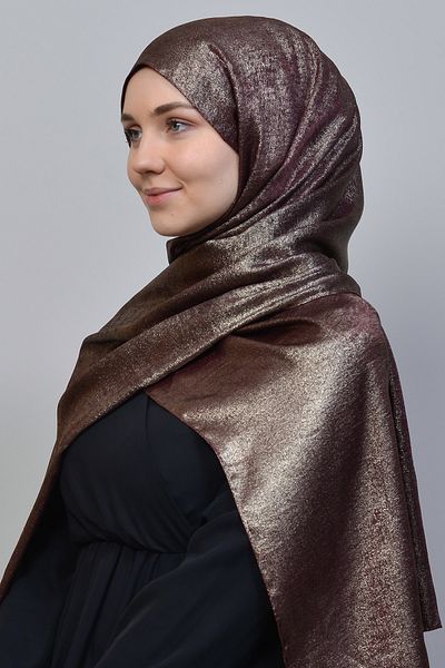 Altobeh Διπλό Χρώμα Γυαλιστερό Glitter Illuminated Princess Hijab Shawl Βαμβακερό Σκούρο Βουργουνδί - Ασημί