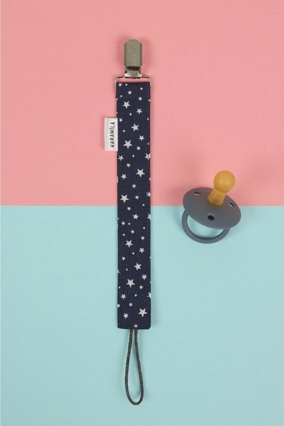 KARAMİLA 100% Cotton Star Pattern Navy Blue Fabric Pacifier Strap - Pacifier Chain