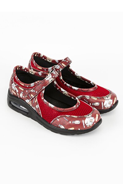 TERLİKSABO Kırmızı Medikal Ayı Desen Bantlı Ayakkabı