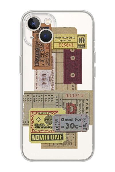 shoptocase Iphone 14 Uyumlu Bilet Ve Pul Tasarımlı Premium Şeffaf Telefon Kılıfı