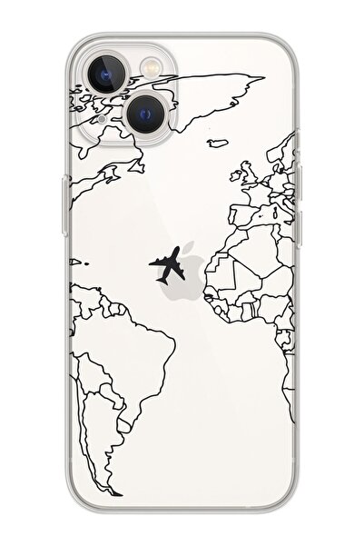 shoptocase Iphone 14 Uyumlu Eski Dünya Çizgisel Tasarımlı Premium Şeffaf Tele...