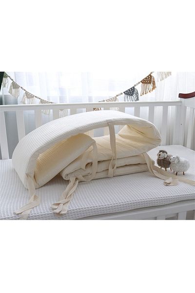 Jaju Baby Cream 80x130 Waffle Pique Fabric Crib Edge Protection / Crib Sponge Barrier Protector