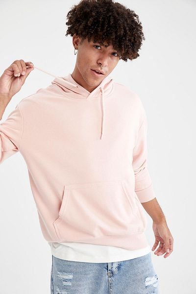DeFacto Oversize Fit Hooded Basic Βαμβακερό φούτερ με απαλό Fuzz εσωτερικά