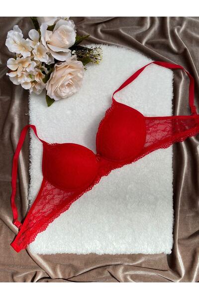MODALADY Women's Red Color Lace Padded Underwire Bra