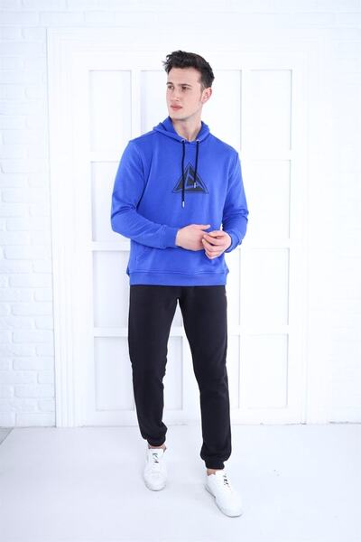 Seamoda Чоловічий світшот з капюшоном і трикутним принтом спереду - синій