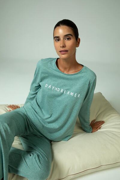 DeFacto Fall In Love Regular Fit Bisiklet Yaka Desenli Pijama Takım