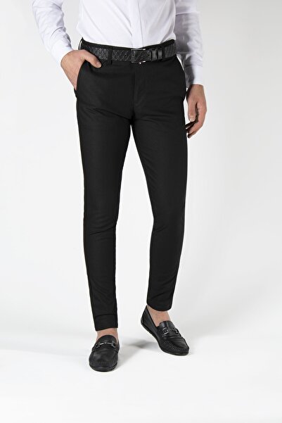 Terapi Men Erkek Siyah Slim Fit Italyan Kesim Keten Pantolon
