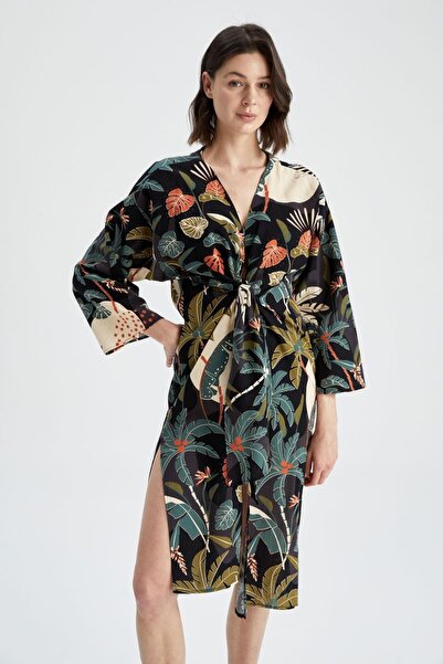 DeFacto Fall In Love Regular Fit Çiçekli Pamuklu Plaj Kıyafeti