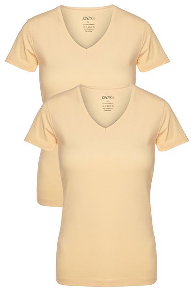 TOLIN Women's Skin 2-Piece Short Sleeve Single Jersey Lycra V-Neck Undershirt 3227