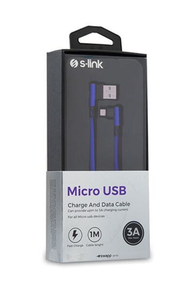 S-LINK Sw-c755 1m 3a Type-c Kılıflı Metal  Lacivert Data + Sarj Kablosu
