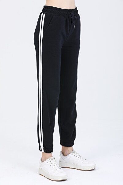 Deafox Navy Blue Stripe Detail Women's Sweatpants