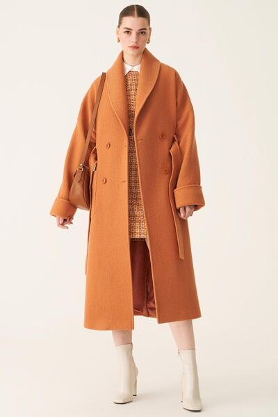 Perspective Kabát Edwar Pohodlný střih z čisté vlny Cinnamon Color