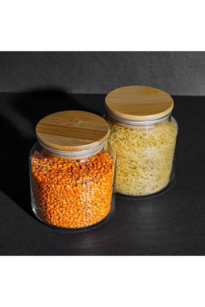 FBZhome 2-Piece Wooden Lid Jar - Spice Jar Glass Jar 500ml Fma05224