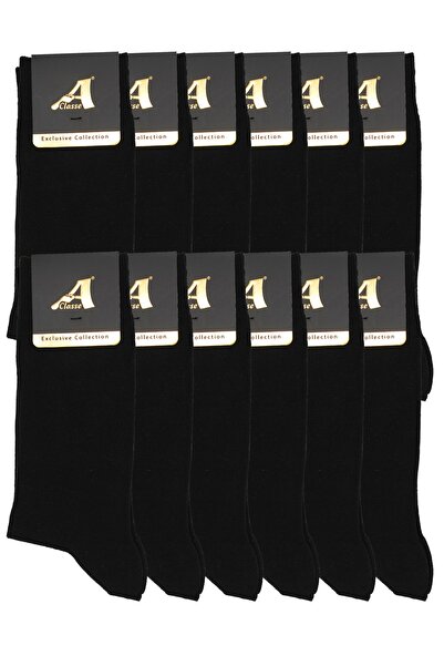 A CLASSE 12'li Paket Ince Pamuk Siyah Düz Soket Çorap