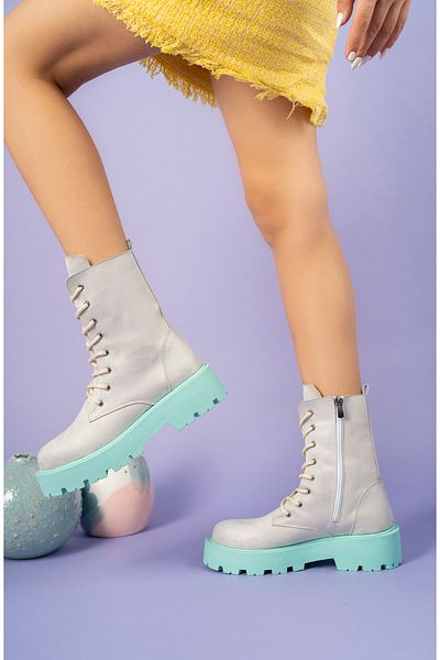 PASSAGE SHOES 5077 Γυναικείες μπότες με κορδόνια με φερμουάρ πολύχρωμες σόλες