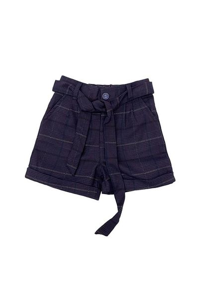 Çikoby Girl's Waist Belted Checkered Woven Shorts