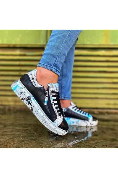 BPM Kb02 Crocodile Black Blue Pantofi pentru bărbați
