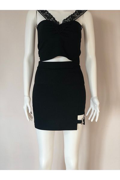 BRAVORİTE Black Skirt with Ring Detail