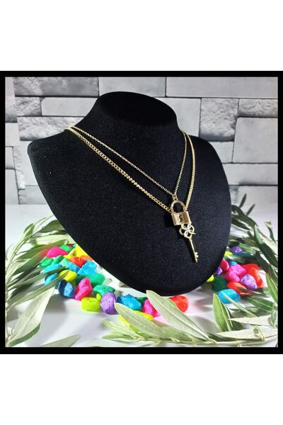 FAMİLY Anahtar Temalı Çoklu Model Gold Renk Paslanmaz Ve Kararmaz Çelik Kolye