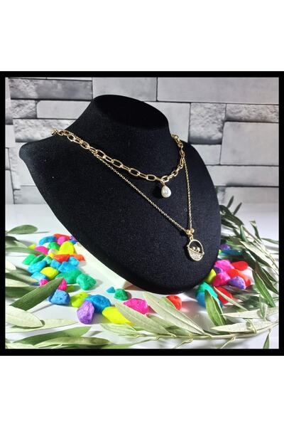 FAMİLY Inci Temalı Çoklu Model Gold Renk Paslanmaz Ve Kararmaz Çelik Kolye