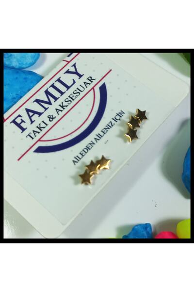 FAMİLY Üç Yıldız Temalı Gold Renk Paslanmaz Ve Kararmaz Çelik Küpe