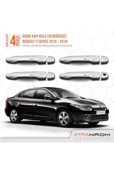 İntachrom Renault Fluence Krom Kapı Kolu 4 Parça 2010 -2018 - Sensörsüz
