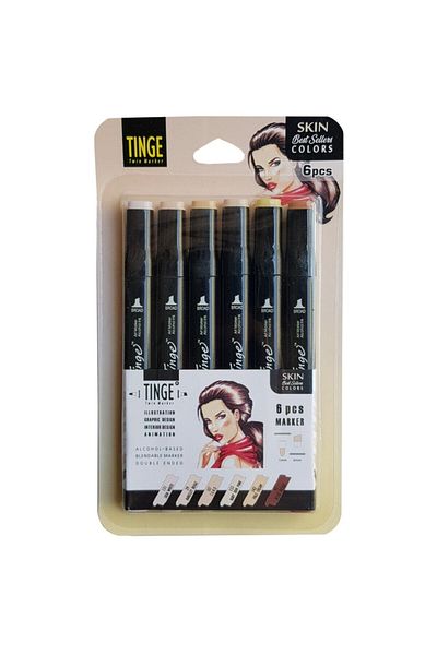 Tinge 6-Piece Double-Ended Marker Set Skin Colors (msk6)