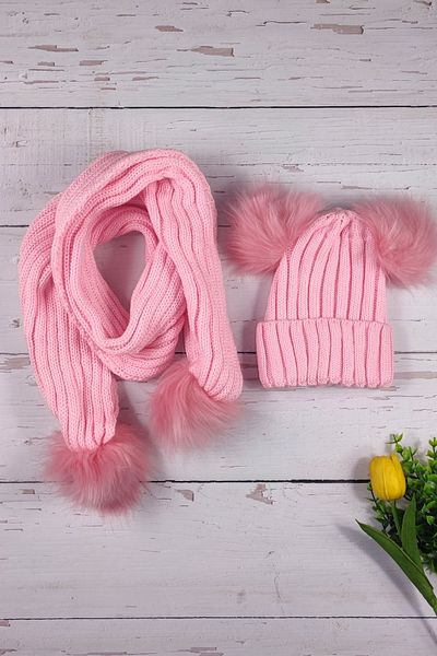ADA BEBEK ÇOCUK Children's Scarf and Beret Set with Pompoms