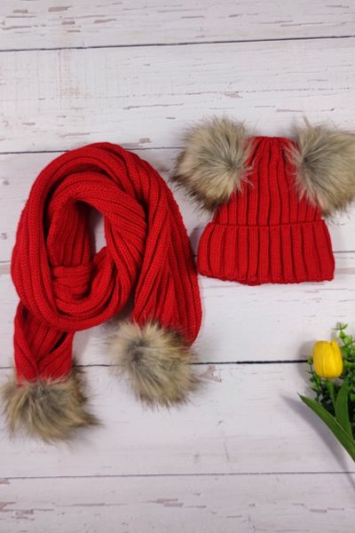 ADA BEBEK ÇOCUK Children's Scarf and Beret Set with Pompoms
