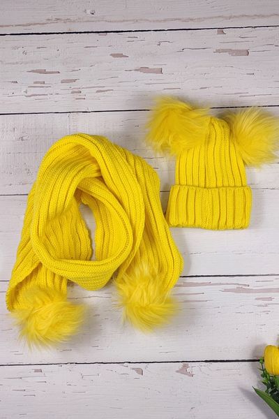 ADA BEBEK ÇOCUK Children's Scarf and Beret Set with Pompoms