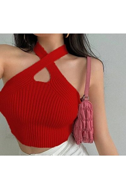 Esinty Tricot de damă cu curele în cruce roșie