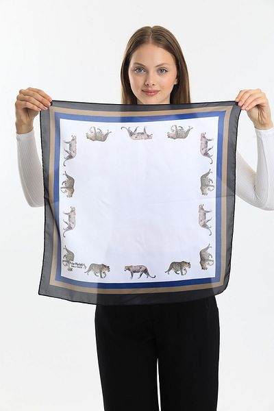 Fular Marketi 60*60 Cm Section Silk Leopard Plain Patterned Bandana