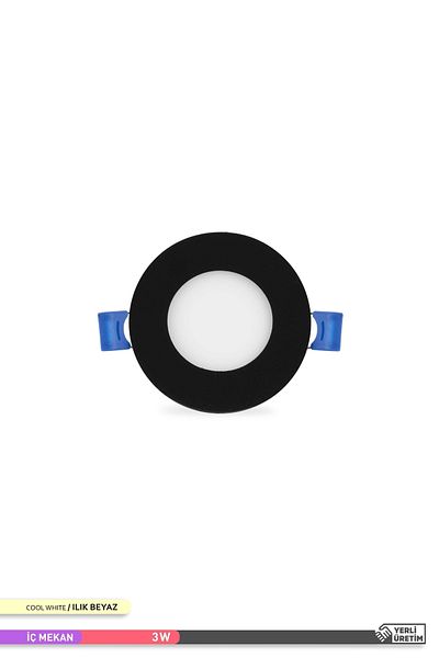 ACK 3w Recessed Round Led Panel Fixture Black Body 4000k Warm White