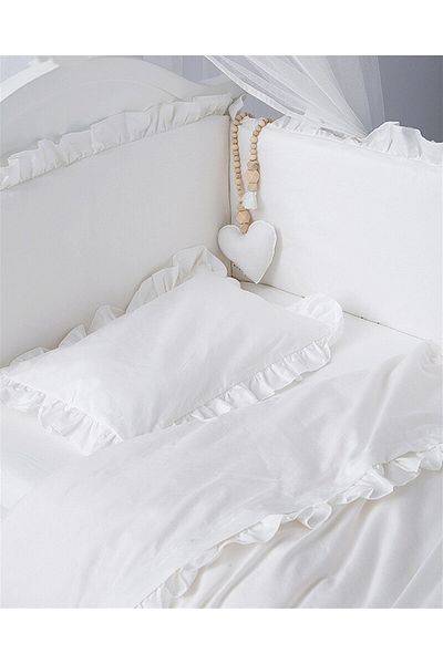 Jaju Baby Frilly White 80x130 Color Crib / Montessori Edge Protection And Duvet Cover Set Sleeping Set