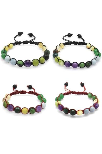 Tesbihane مجموعة أساور شفاء عائلية مكونة من 4 قطع مصنوعة من حجر الماكرومي الم...