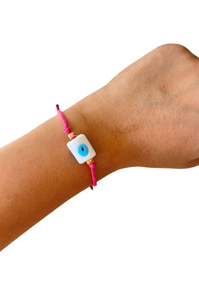 TAKI BY EKİN Cylinder Glass Evil Eye Beaded Bracelet
