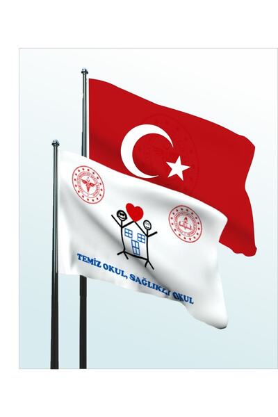 bayrakal Temiz Okul Bayrağı, Beyaz Bayrak Ve Türk Bayrağı 50x75cm.