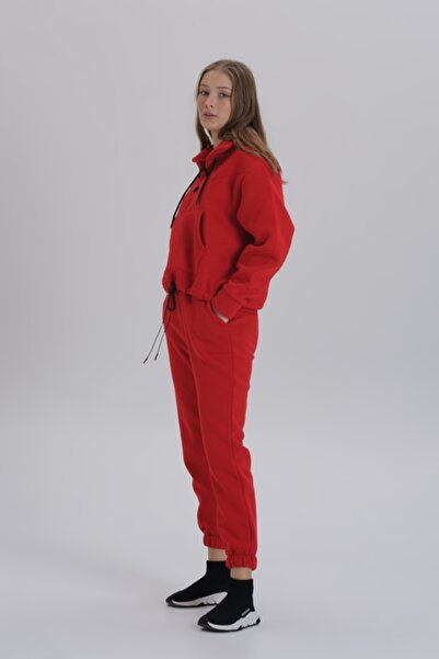 DAVID&GERENZO Kırmızı Bağcık Yaka Detaylı Ribana Paça Eşofman Takımı