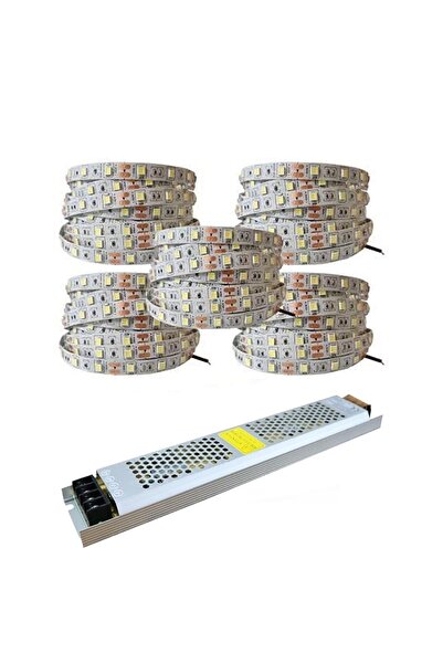 GARRA Yüksek Işık 25 Metre 3 Cipli Beyaz Şerit Led Ve 33 Amper Led Trafosu Metrede 60 Led