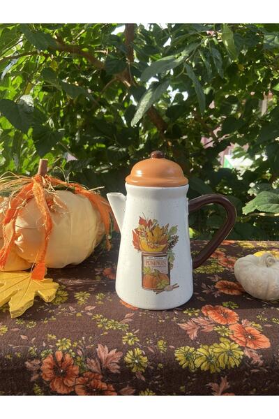Handmadesign Kapaklı El Yapımı Seramik Sürahi - Bal Kabaklı Pumpkin Yaprak De...