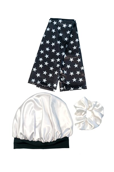 pistore Λευκό σατέν σετ κεφαλής κομμωτηρίου, μαξιλαριού και φουρκέτας με μοτί...