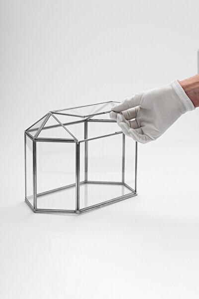 El Crea Designs 30x15x20cm Gümüş Cam Kapaklı Kart Kutusu Çikolata Takı Aksesu...