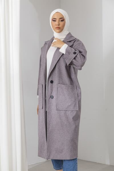 lovebox Midi Length Oversized Cut Mink Cashmere Coat with Pocket Detail and Epaulettes at the Sleeve End 5976