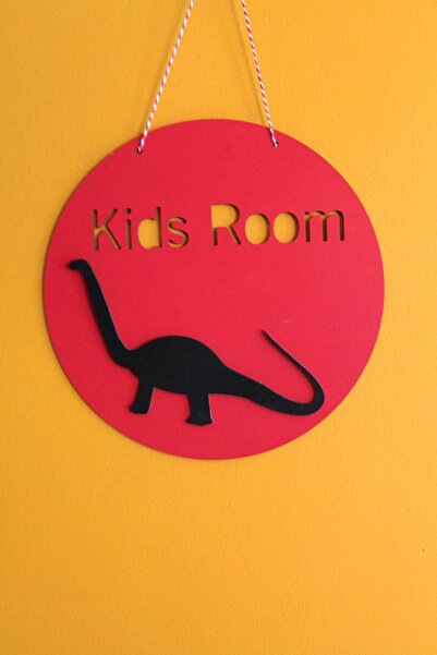 Emtory Home Dekoratif Kids Room Siyah Dinozorlu Kırmızı Çocuk Odası Kapı & Du...