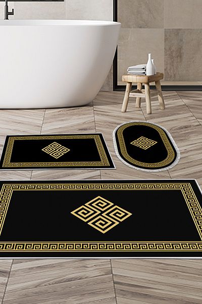 Alanur Home Eko Trend Djt 3-Pece Washable Non-Slip Σετ πατάκι μπάνιου 656m Μοντέρνο Χρυσό