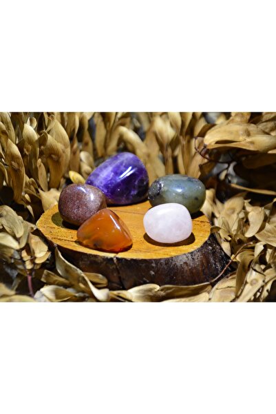 AlfTech Doğal Taş Çakra Doğaltaş Tamburlanmış 5'li Set