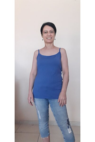 Mertcan Butik Blue Rope Strap Combed Cotton Viscose T-Shirt
