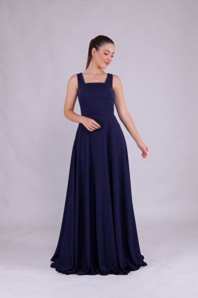 Bidoluelbise Kadın Kare Yaka Kolsuz Maxi Boy Abiye Elbise