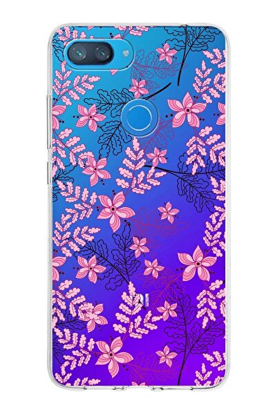 PrintiFy Xiaomi Mi 8 Lite Uyumlu Kapak Floral Pembe Tasarımlı Şeffaf Silikon Kılıf